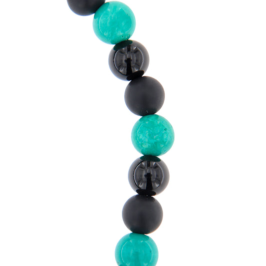 Bracciale Uomo Pietre Dure Nere e Acquamarina con Tau - 6 mm