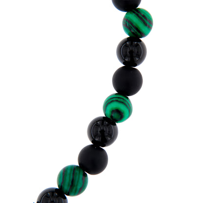 Bracciale Uomo Pietre Dure Nere e Verdi con Tau - 6 mm