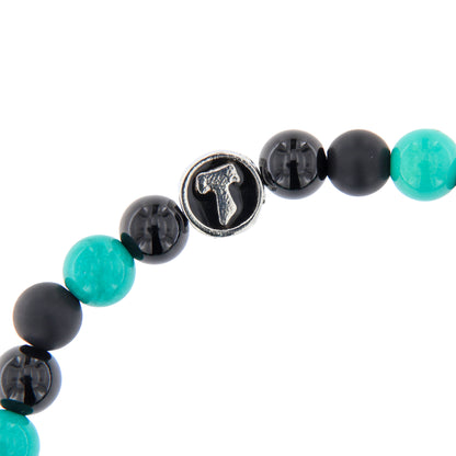 Bracciale Uomo Pietre Dure Nere e Acquamarina con Tau - 6 mm