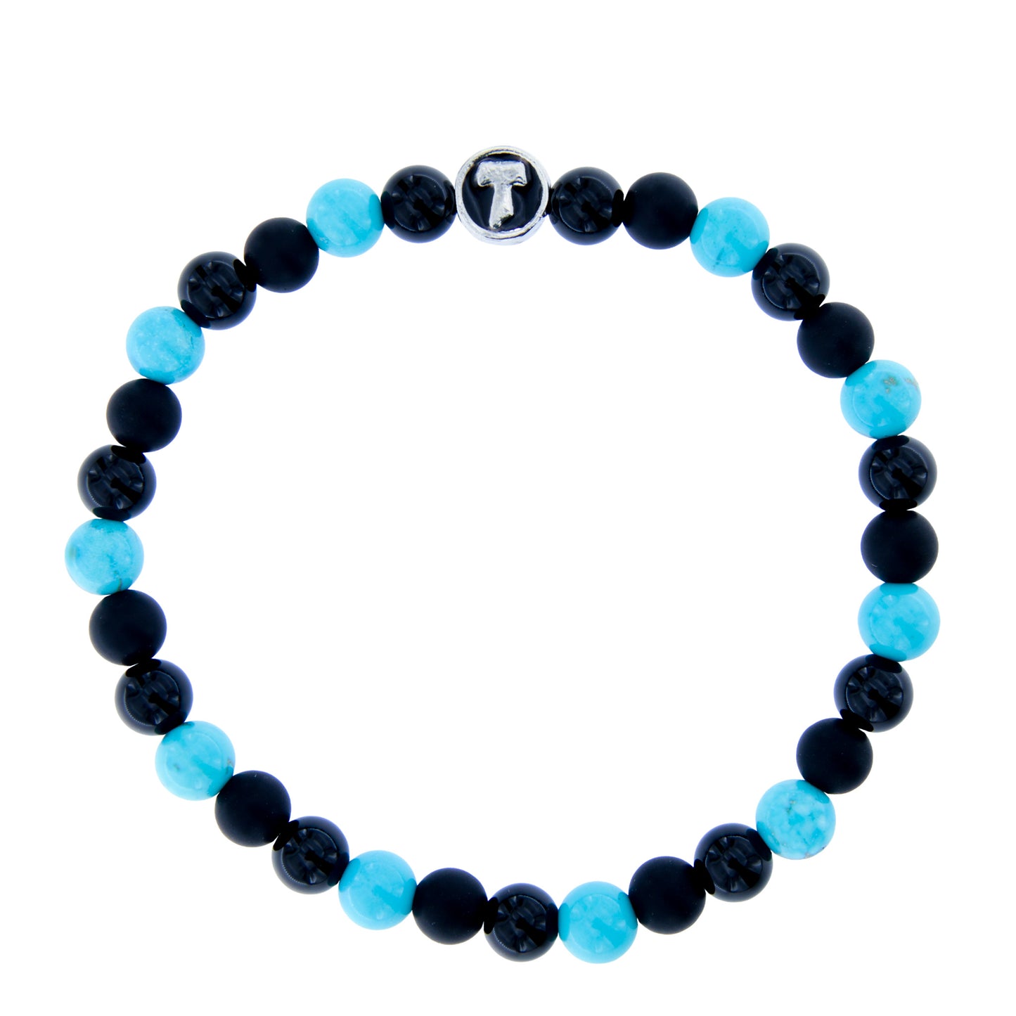 Bracciale Uomo Pietre Dure Nere Azzurre con Tau - 6 mm