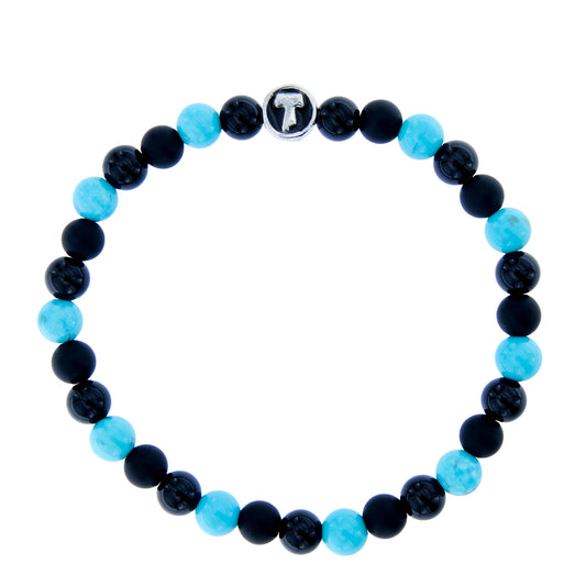 Bracciale Uomo Pietre Dure Nere Azzurre con Tau - 6 mm