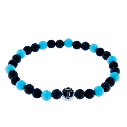 Bracciale Uomo Pietre Dure Nere Azzurre con Tau - 6 mm
