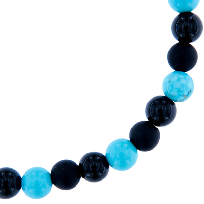 Bracciale Uomo Pietre Dure Nere Azzurre con Tau - 6 mm