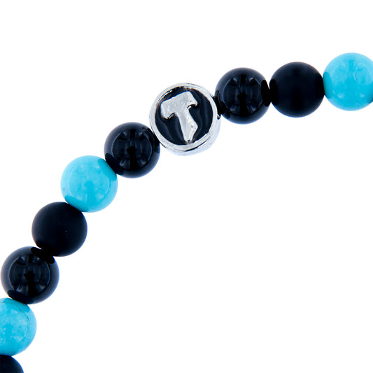 Bracciale Uomo Pietre Dure Nere Azzurre con Tau - 6 mm