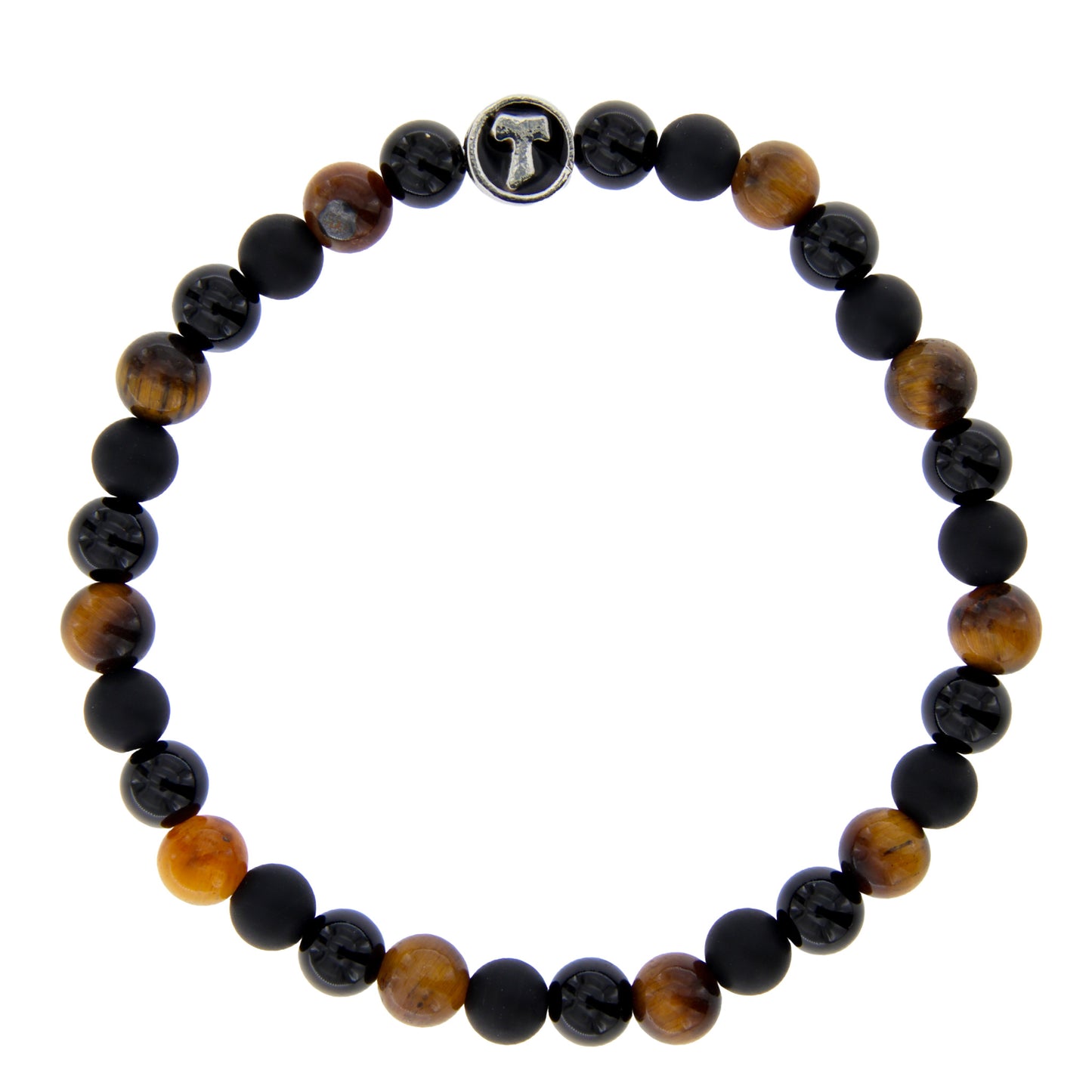 Bracciale Uomo Pietre Dure Occhio di Tigre e Tau - 6 mm