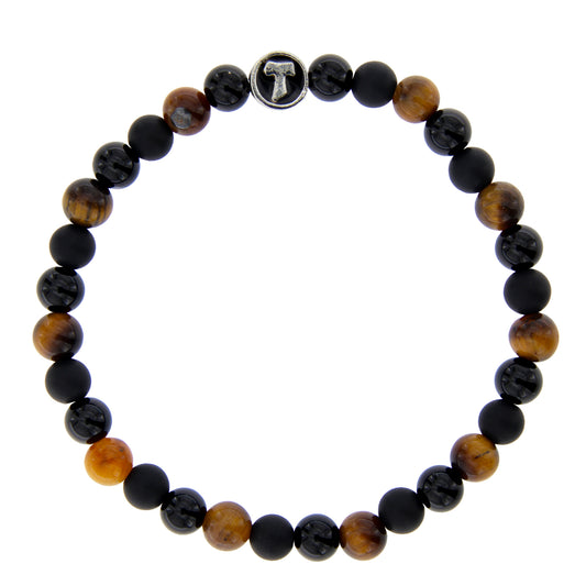 Bracciale Uomo Pietre Dure Occhio di Tigre e Tau - 6 mm