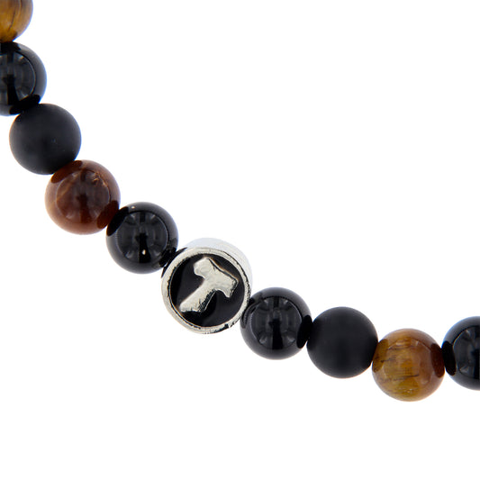 Bracciale Uomo Pietre Dure Occhio di Tigre e Tau - 6 mm