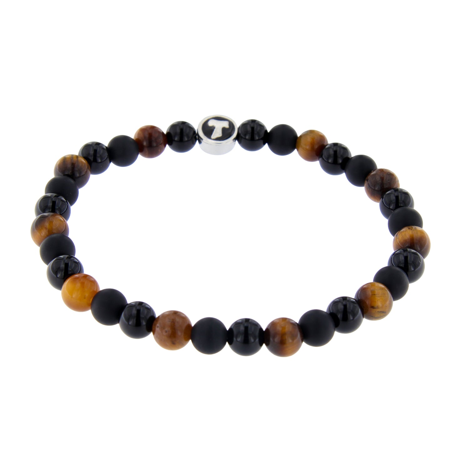 Bracciale Uomo Pietre Dure Occhio di Tigre e Tau - 6 mm