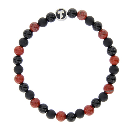Bracciale Uomo Pietre Dure Nere e Sandstone con Tau - 6 mm