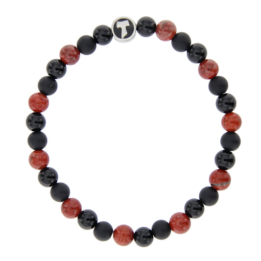 Bracciale Uomo Pietre Dure Nere e Sandstone con Tau - 6 mm
