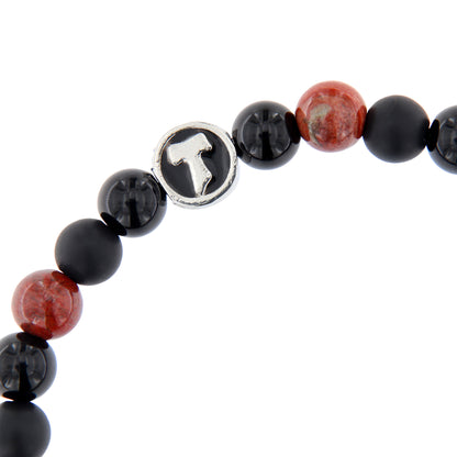 Bracciale Uomo Pietre Dure Nere e Sandstone con Tau - 6 mm