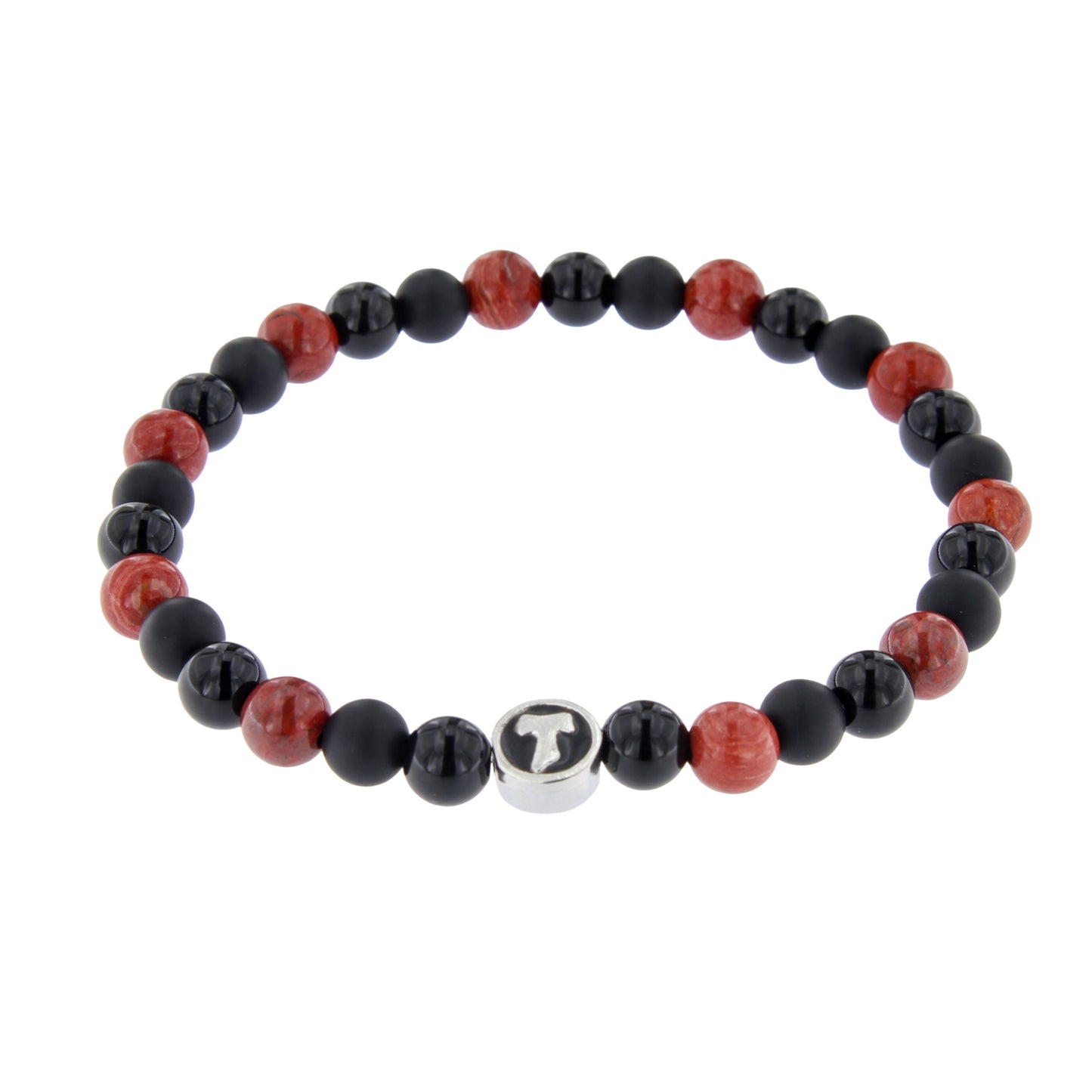 Bracciale Uomo Pietre Dure Nere e Sandstone con Tau - 6 mm
