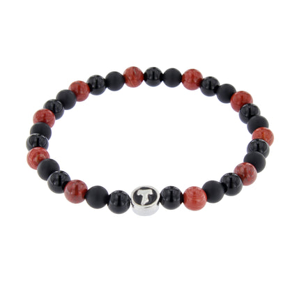 Bracciale Uomo Pietre Dure Nere e Sandstone con Tau - 6 mm