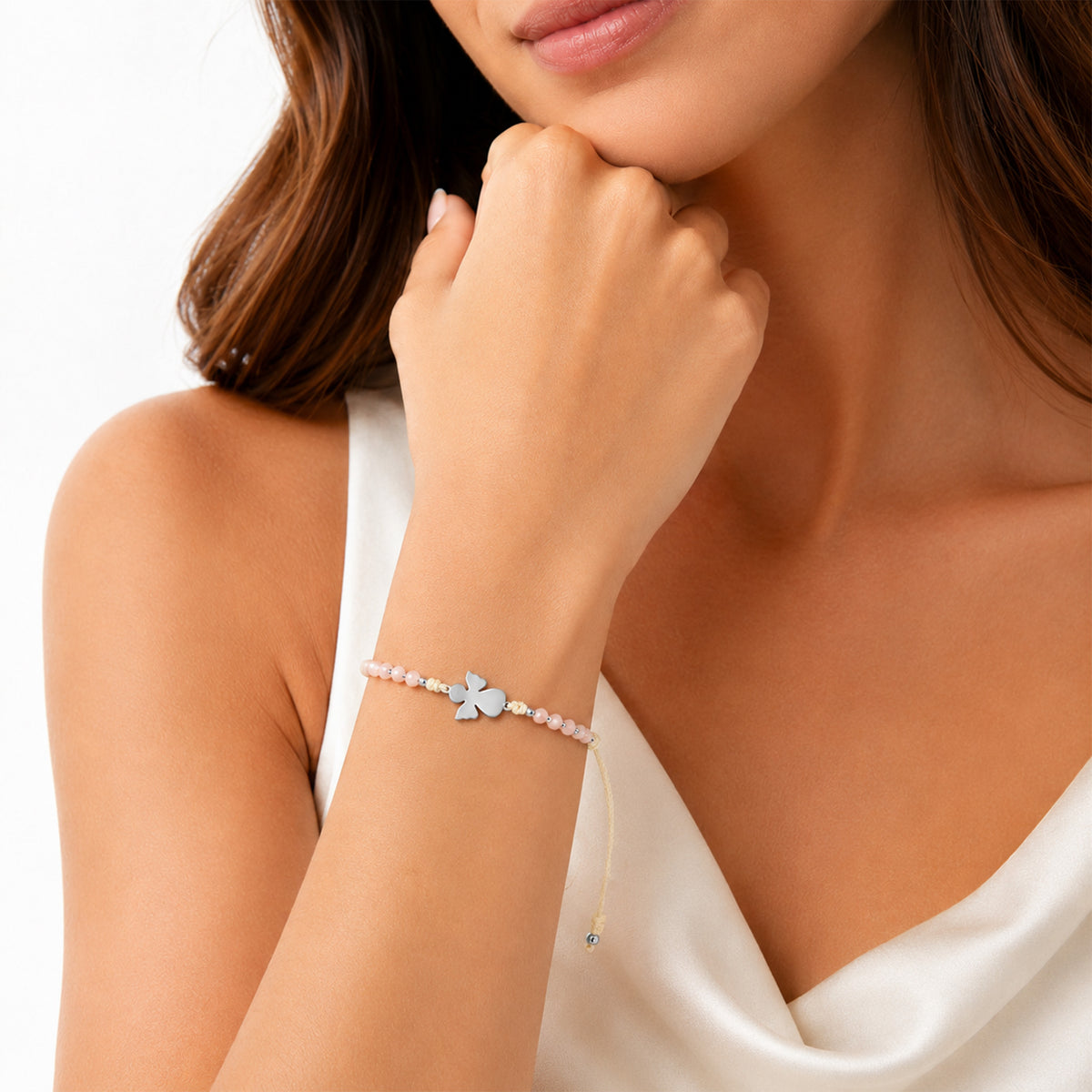 Bracciale Decina Pietre Ambra 4 mm e Angelo
