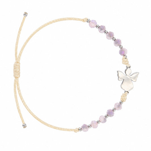 Decade bracelet with 4 mm pink stones and angel