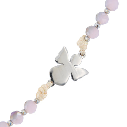 Bracciale Decina Pietre Rosa 4 mm e Angelo