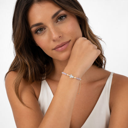 Bracciale Decina Pietre Rosa 4 mm e Angelo