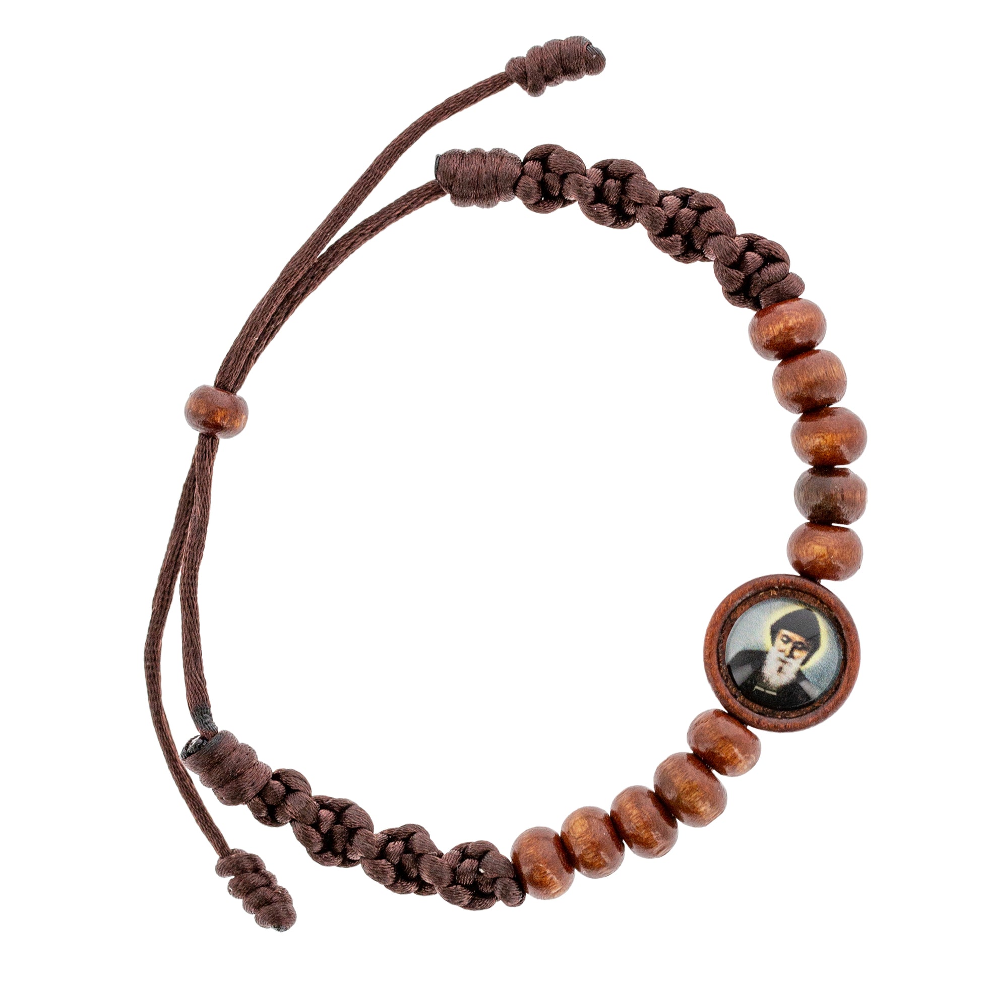 Bracciale decina San Charbel in legno. Regolabile.