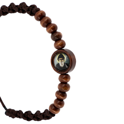 Bracciale decina San Charbel in legno. Regolabile.