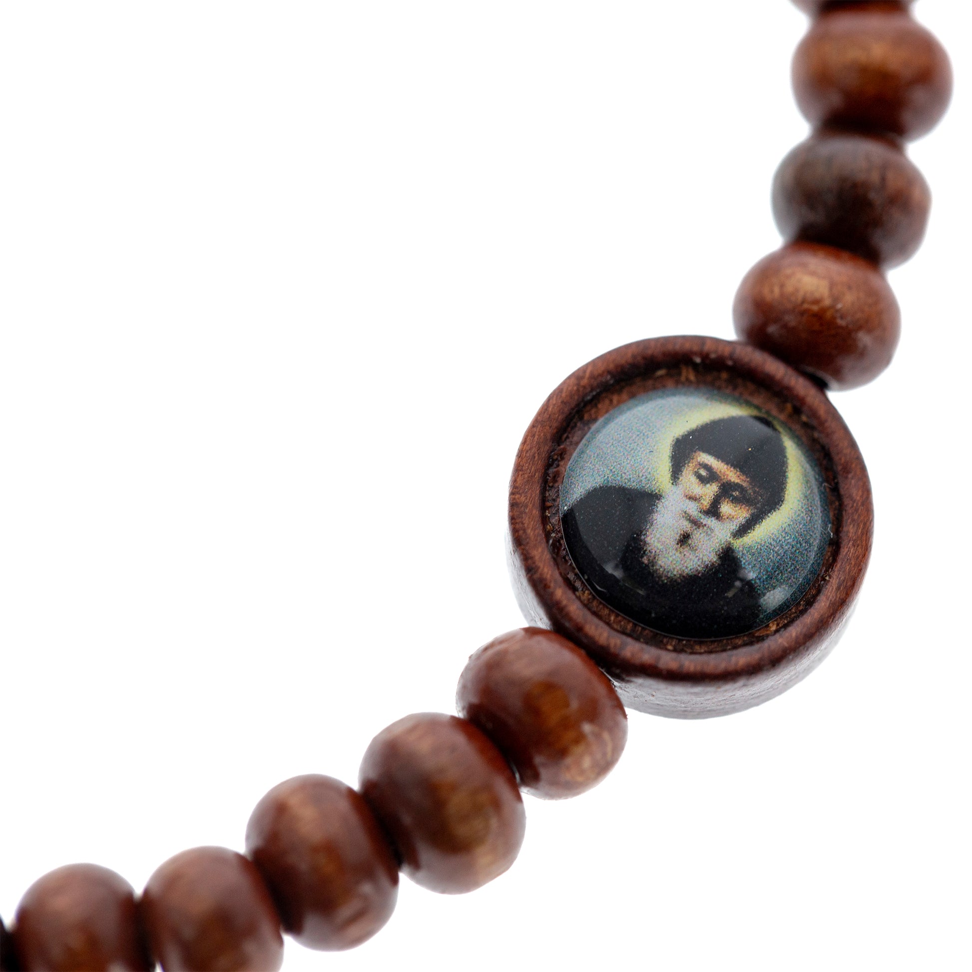 Bracciale decina San Charbel in legno. Regolabile.