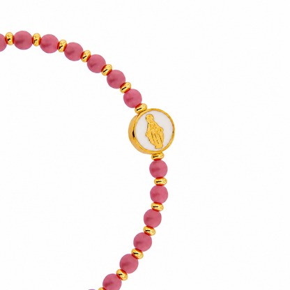 Bracciale Devozionale dorato con Miracolosa fucsia con ciondolo smaltato