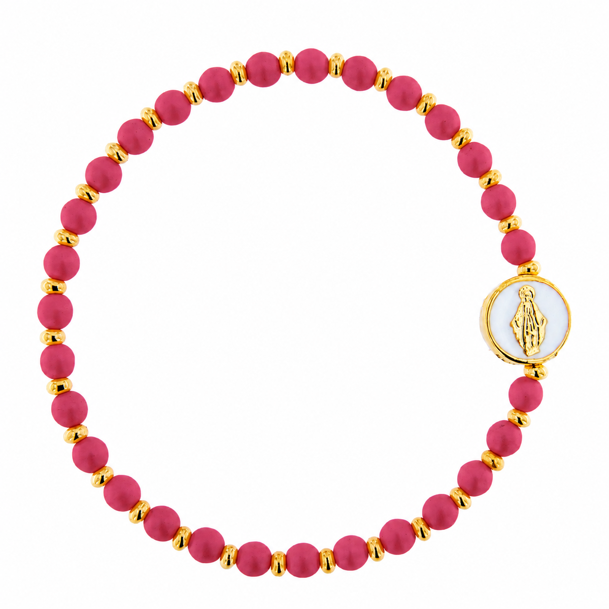 Bracciale Devozionale dorato con Miracolosa fucsia con ciondolo smaltato