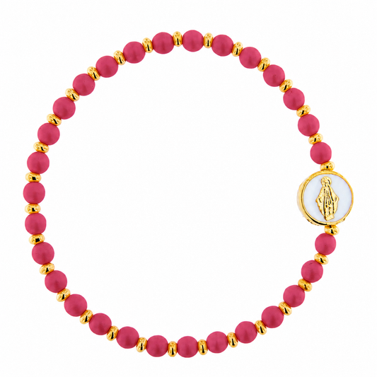 Bracciale Devozionale dorato con Miracolosa fucsia con ciondolo smaltato