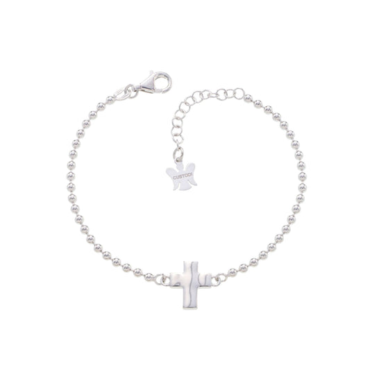 Bracciale mini sfere con Croce in argento 925 rodiato. Lunghezza 17+3 cm