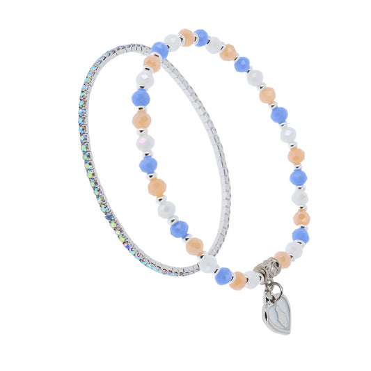 Bracciale Devozionale Doppio Filo Celeste Pesca con Miracolosa