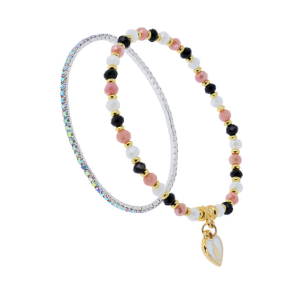 Bracciale Devozionale Doppio Filo Dorato Rosa e Nero con Miracolosa