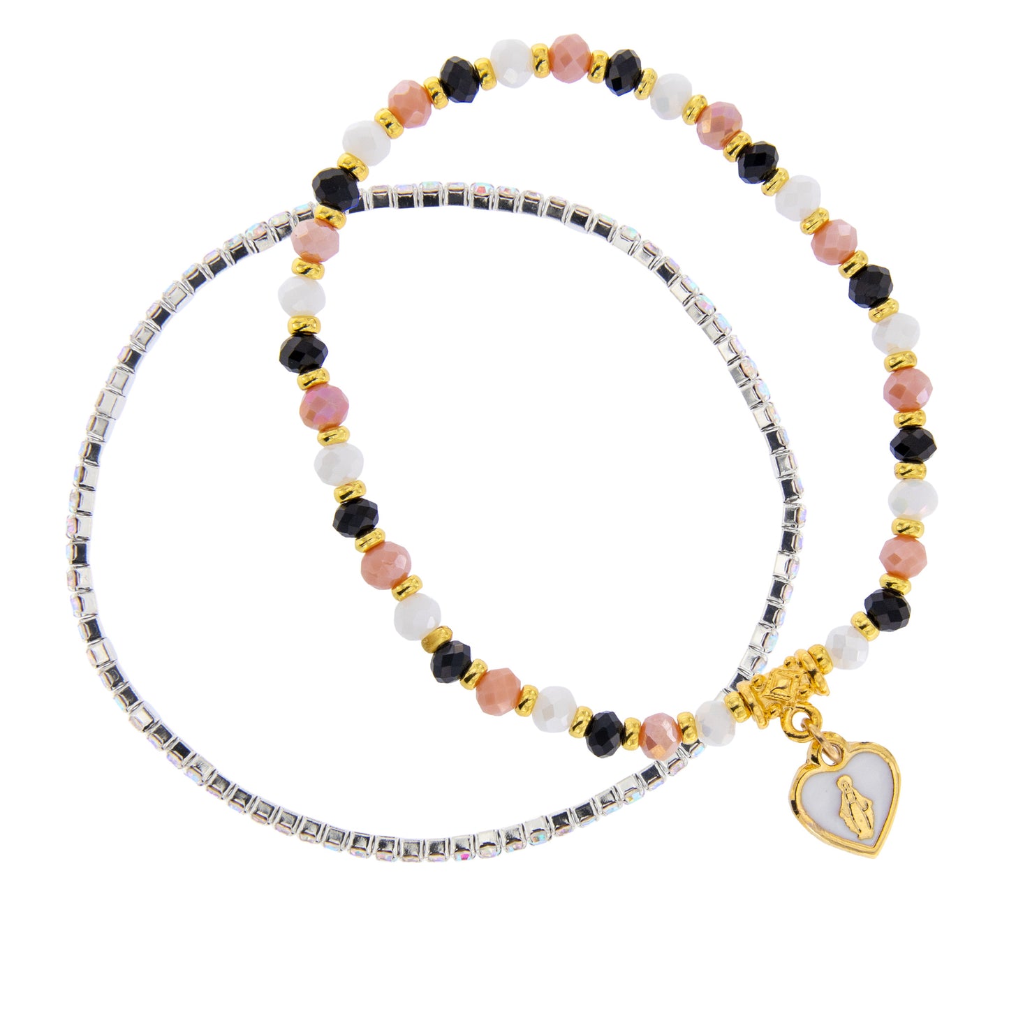 Bracciale Devozionale Doppio Filo Dorato Rosa e Nero con Miracolosa