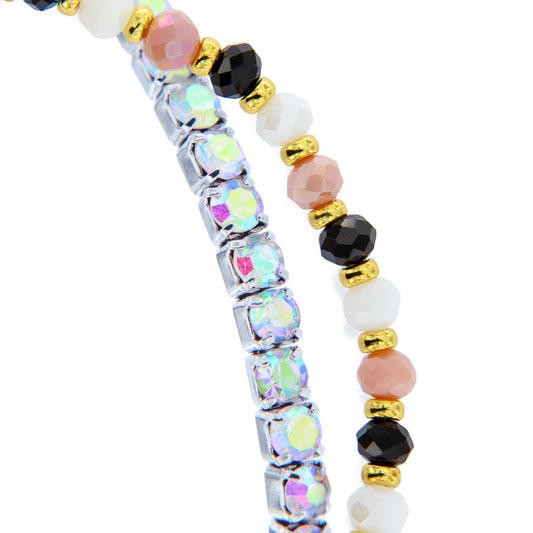 Bracciale Devozionale Doppio Filo Dorato Rosa e Nero con Miracolosa