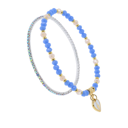 Bracciale Devozionale Dorato Doppio Filo Azzurro con Miracolosa