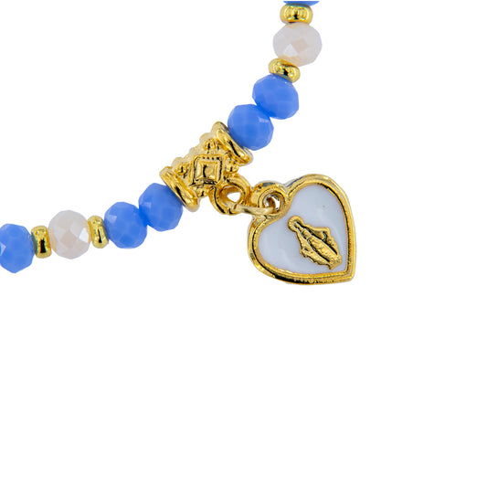 Bracciale Devozionale Dorato Doppio Filo Azzurro con Miracolosa