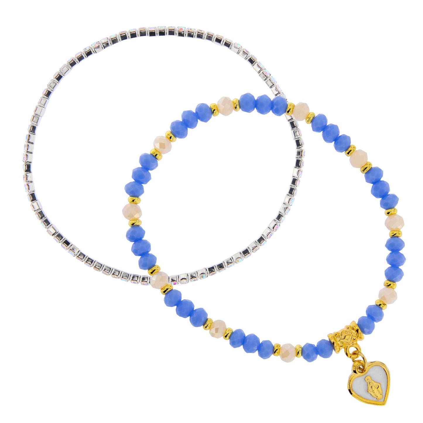 Bracciale Devozionale Dorato Doppio Filo Azzurro con Miracolosa