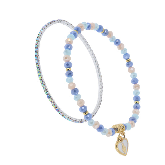 Bracciale Devozionale Dorato Doppio Filo Azzurro con Miracolosa