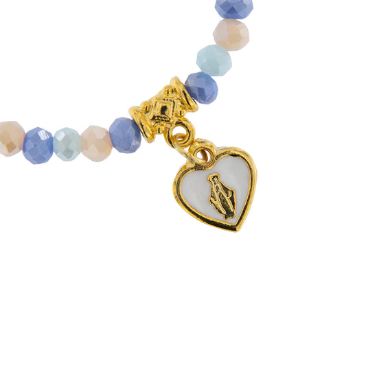 Bracciale Devozionale Dorato Doppio Filo Azzurro con Miracolosa