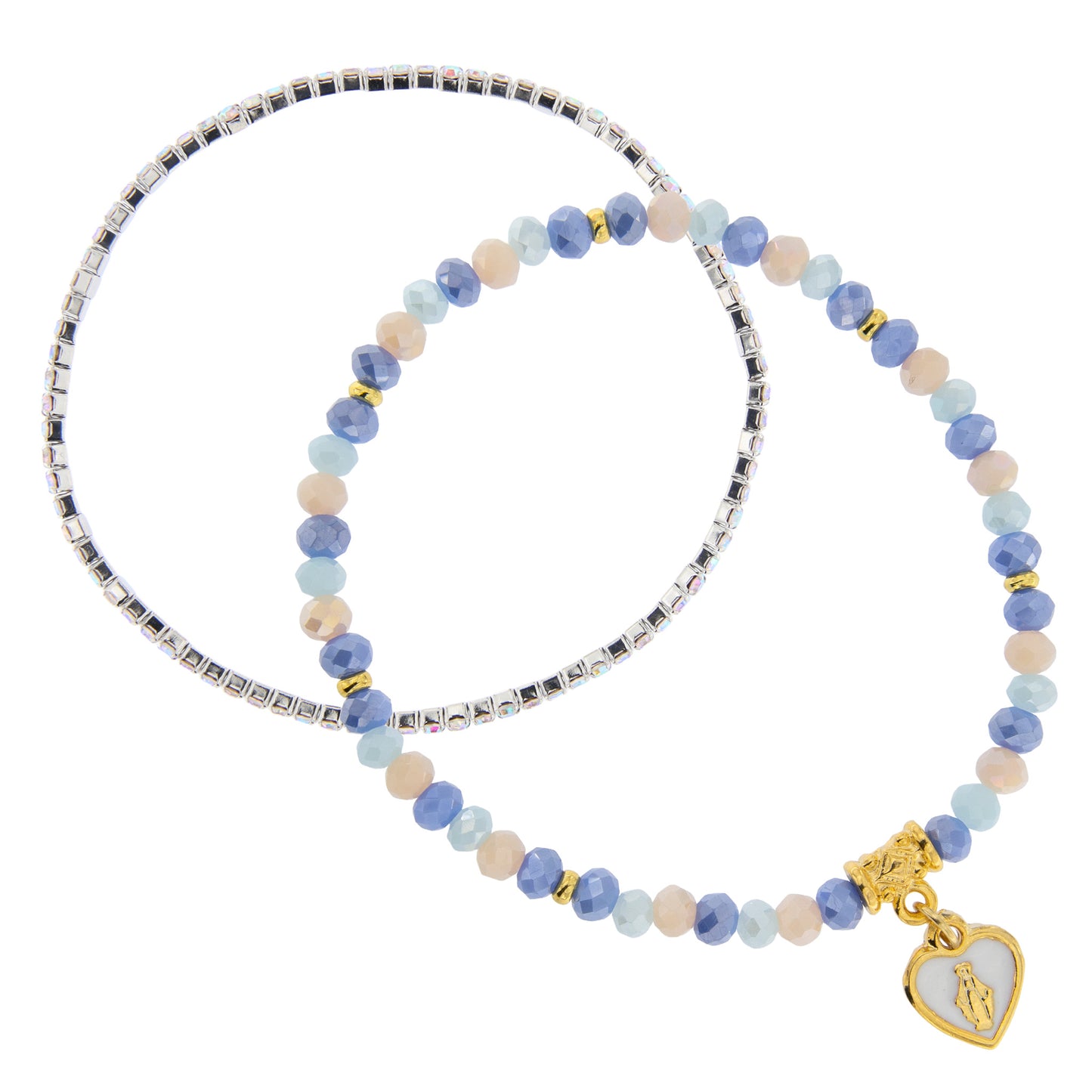 Bracciale Devozionale Dorato Doppio Filo Azzurro con Miracolosa