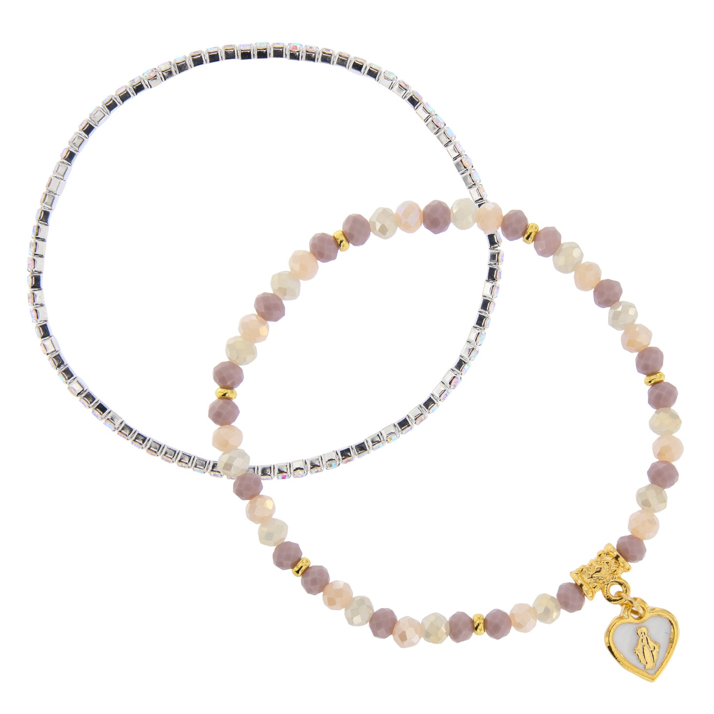 Bracciale Devozionale Dorato Doppio Filo Rosa Antico con Miracolosa