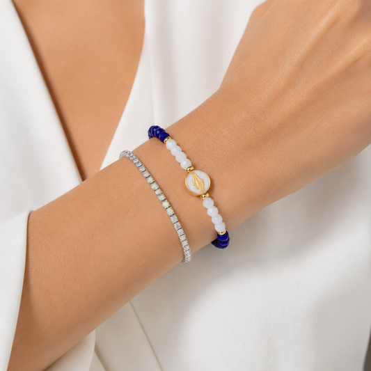 Bracciale Devozionale Mariano Doppio Filo Dorato Blu