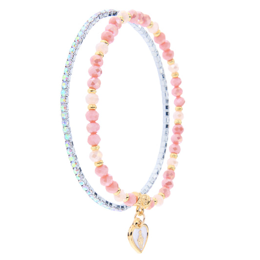 Bracciale Devozionale Doppio Filo Rosa con Miracolosa