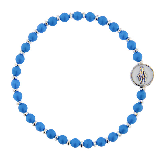 Bracciale Devozionale con Miracolosa azzurro con ciondolo smaltato