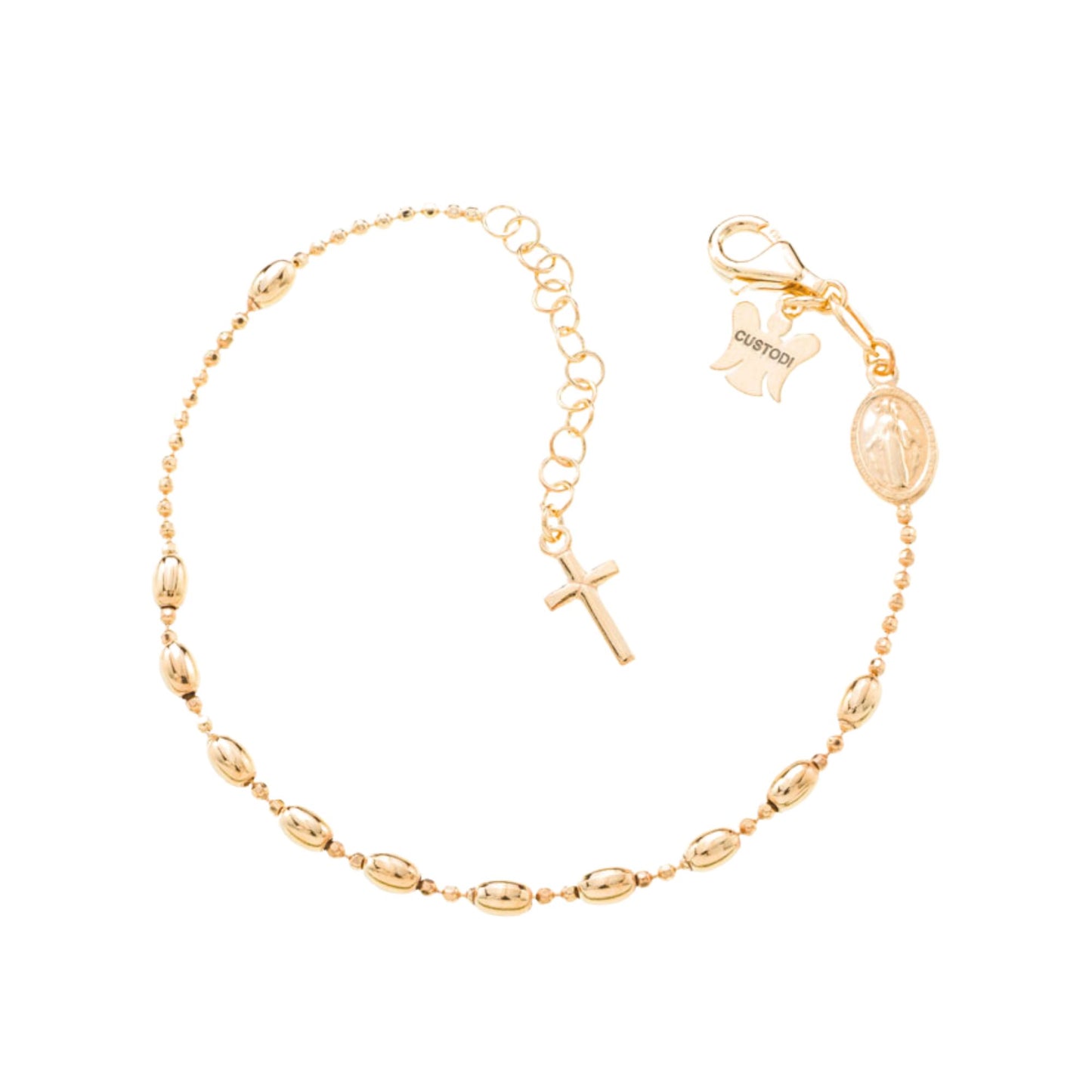 Bracciale decina maglia pallinata e grani ovali  in argento 925 rodiato. Llunghezza 17+ 3 cm