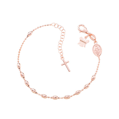 Bracciale decina maglia pallinata e grani ovali  in argento 925 rodiato. Llunghezza 17+ 3 cm