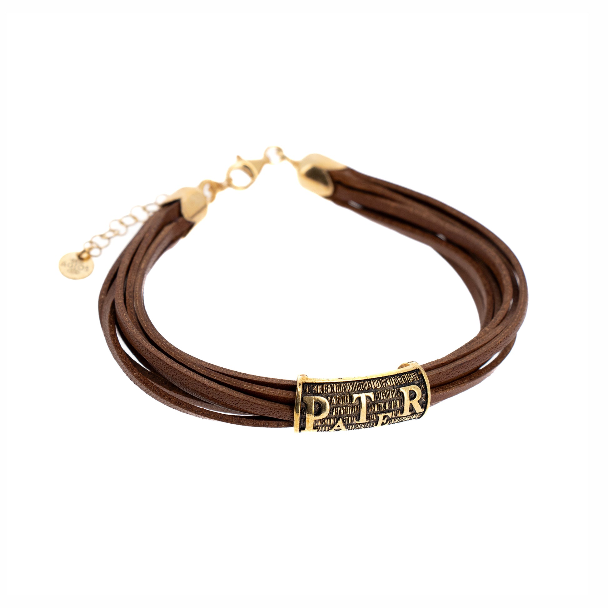 Bracciale Pater, pelle marrone, Pater in argento dorato
