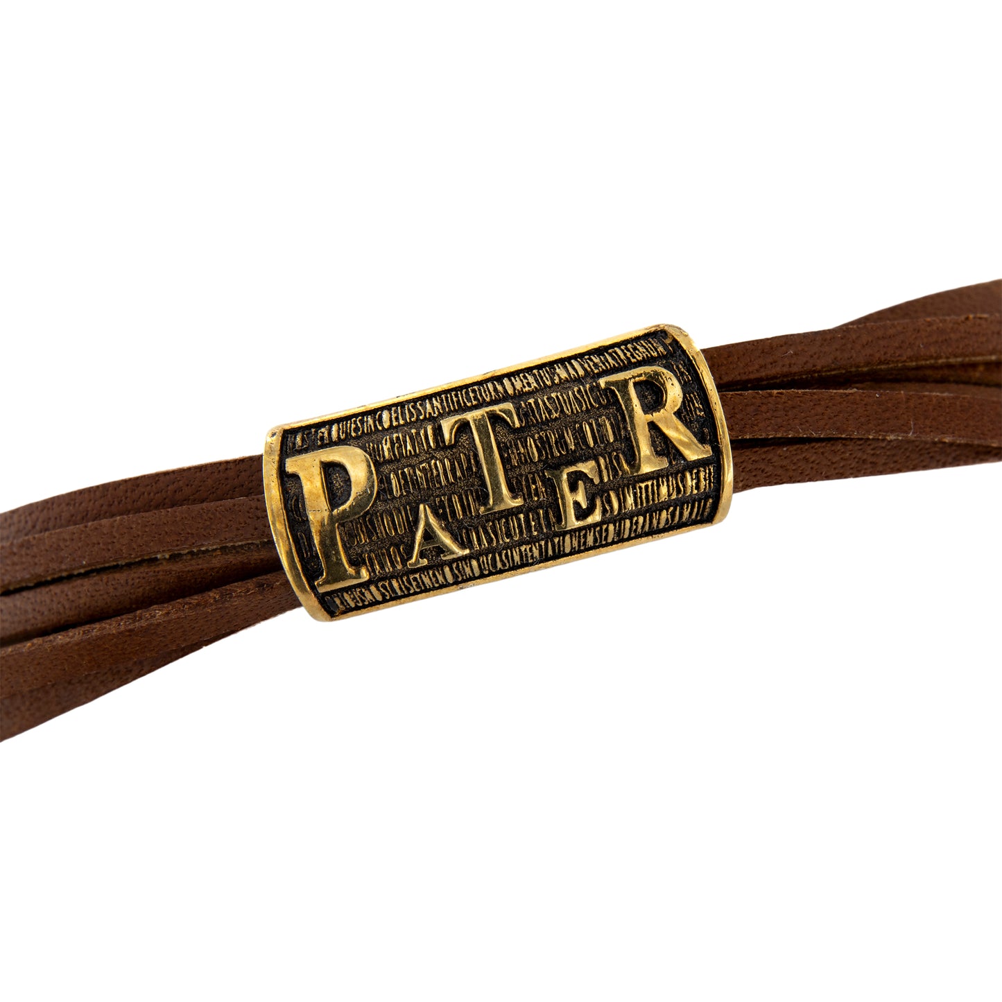 Bracciale Pater, pelle marrone, Pater in argento dorato