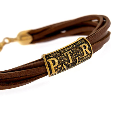 Bracciale Pater, pelle marrone, Pater in argento dorato