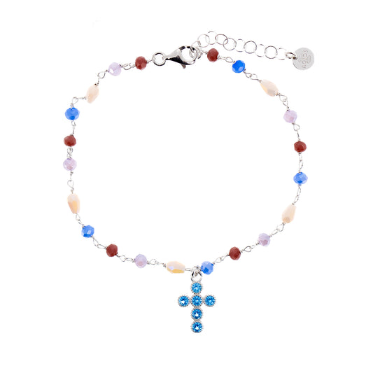 Bracciale Lumae Patronus, con pietre e croce con zirconi celesti, argento 925