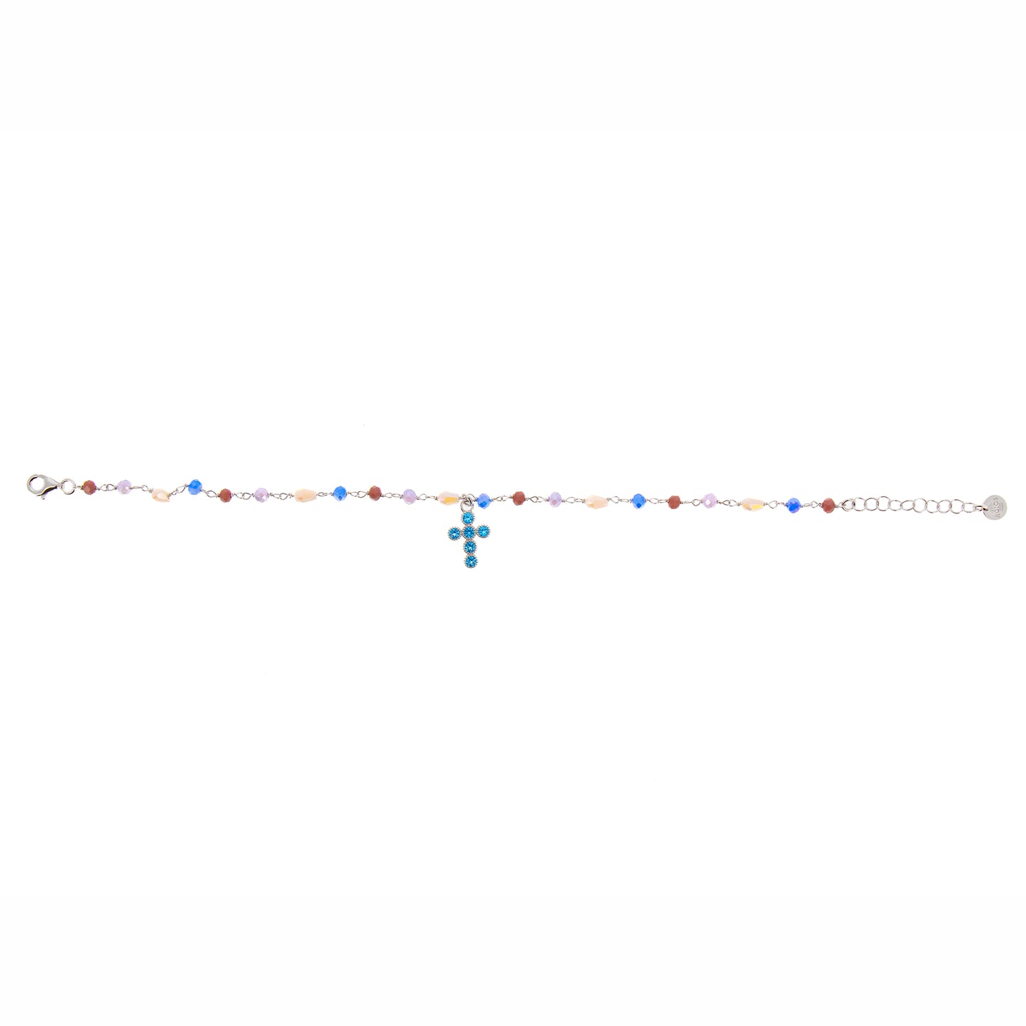 Bracciale Lumae Patronus, con pietre e croce con zirconi celesti, argento 925
