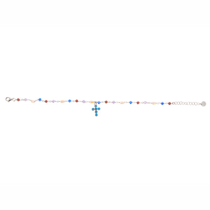 Bracciale Lumae Patronus, con pietre e croce con zirconi celesti, argento 925